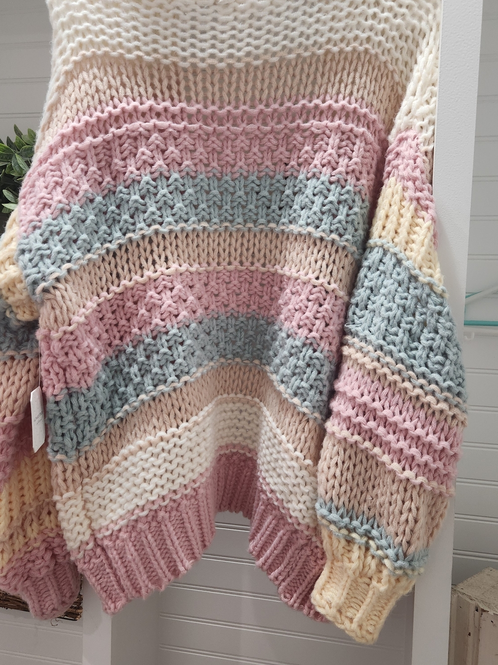 Chunky Striped Open-Front Cardigan Sweater - Pastel Mix - Picture 4 of 4